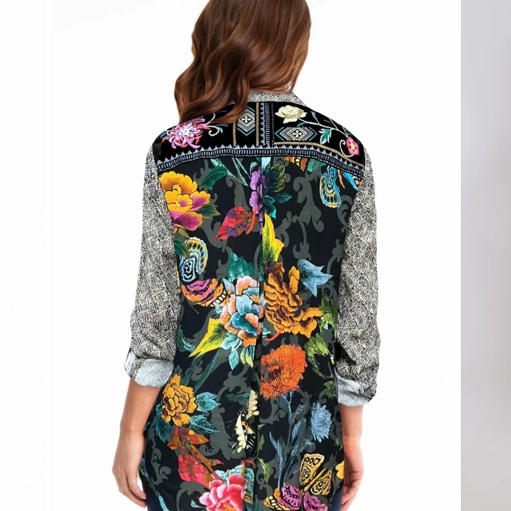 John Mark Multicolor Patchwork Button Down Shirt - image 2